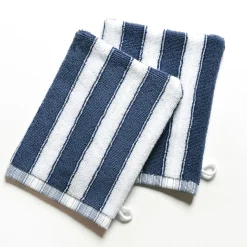 Lot de 2 Gants de toilette imprimés rayures coton bleus LAURA