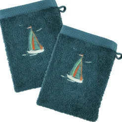 Lot de 2 gants en coton 450g/m² BATEAUX bleu paon