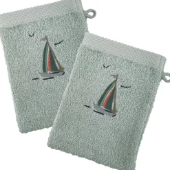 Lot de 2 gants en coton 450g/m² BATEAUX vert d'eau