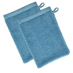 Lot de 2 gants en coton SAMIA uni finition bourdon (480 g/m²)-bleu myosotis