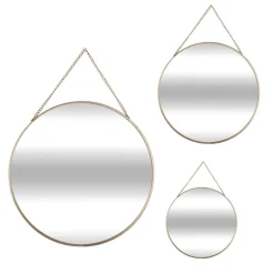 Lot de 3 miroirs ronds avec chaine Doré