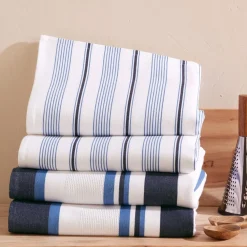 Lot de 2 ou 4 torchons en coton 50x65 STRIPED bleu