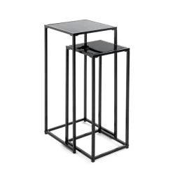 Lot de 2 porte plantes acier laqué noir