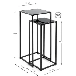 Lot de 2 porte plantes acier laqué noir