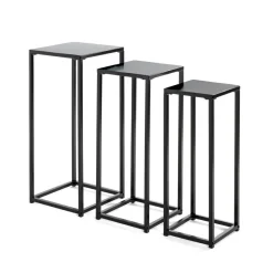 Lot de 3 porte plantes en métal noir
