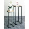 Lot de 2 porte plantes en métal noir et étagères décor chêne