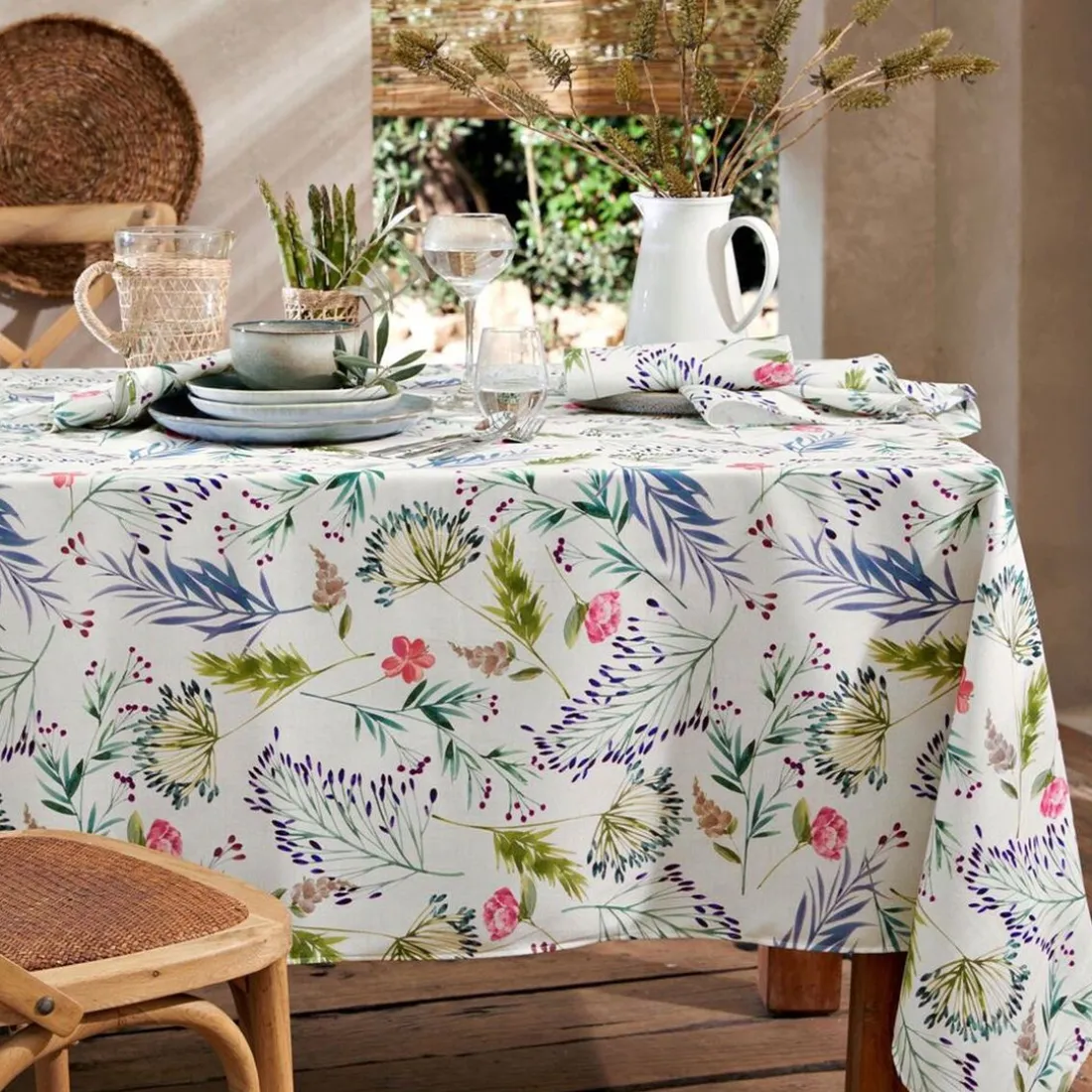Lot de 3 Serviettes de table en polycoton GRAMINEE vert