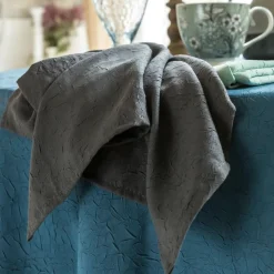 Lot de 3 serviettes de table FONTANA polyester froissé gris anthracite