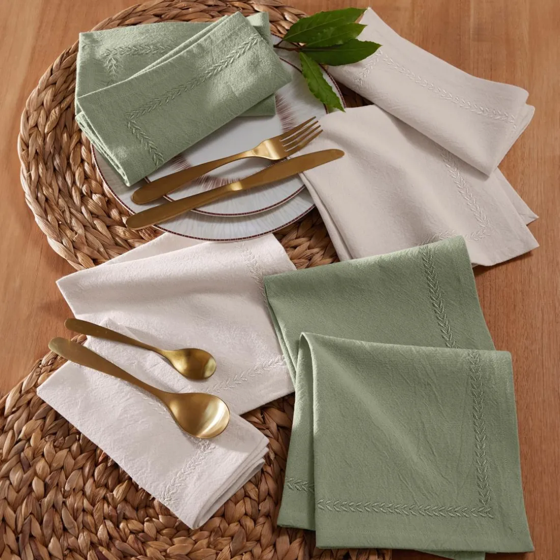 Lot de 4 serviettes de table PLIMOUSS 40x40 vert sauge