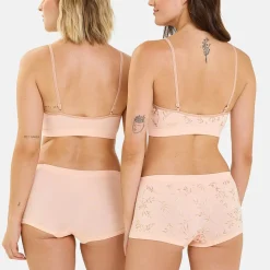 Lot de 2 shorties Feuillage Cuivré + Rose Pêche orange