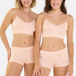 Lot de 2 shorties Feuillage Cuivré + Rose Pêche orange