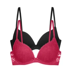Lot de 2 Soutien-Gorge Plongeant Push up rouge/noir