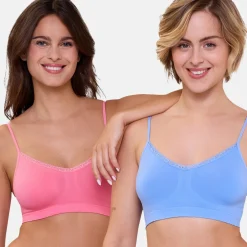 Lot de 2 soutiens-gorges brassières sans armatures - Bleu et Rose