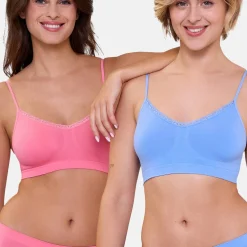 Lot de 2 soutiens-gorges brassières sans armatures - Bleu et Rose