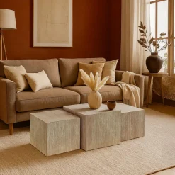 Lot de 3 tables basses Balkor Effet Travertin Beige