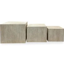 Lot de 3 tables basses Balkor Effet Travertin Beige