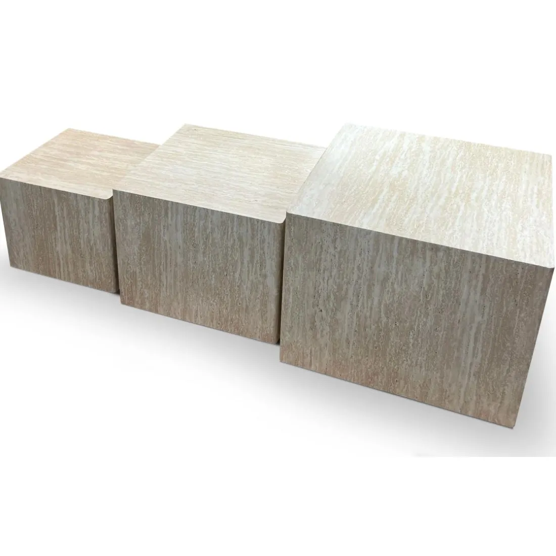 Lot de 3 tables basses Balkor Effet Travertin Beige