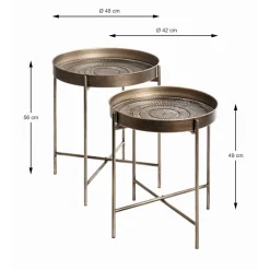 Lot de 2 tables d'appoint en tube d'acier laqué or