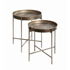 Lot de 2 tables d'appoint en tube d'acier laqué or