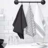 Lot de 3 Torchons Coton TODAY Essential carreaux rayé,Fusain Gris anthracite, blanc