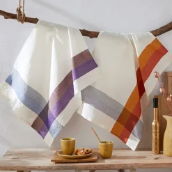 Lot de 2 torchons en Coton HAVANA - violet/ocre