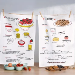 Lot de 2 Torchons imprimés RECETTES blanc