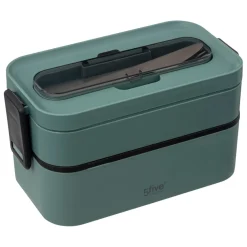 Lunch box double compartiments avec couverts - vert