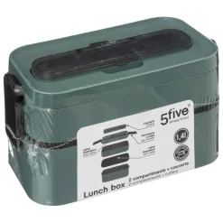 Lunch box double compartiments avec couverts - vert