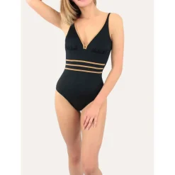 Maillot de bain 1 pièce classique plongeant Noir Janine Robin