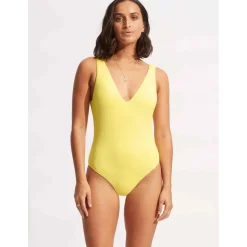 Maillot de bain 1 pièce plongeant - Jaune