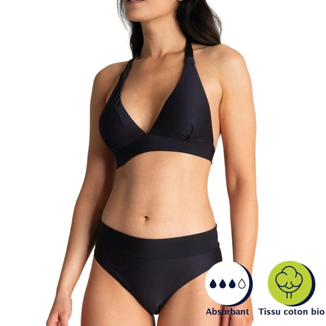 Maillot de bain 2 pièces pour règles femme noir