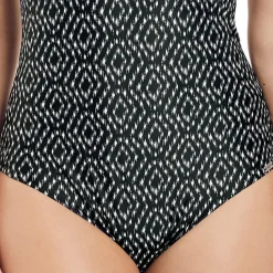 Maillot de bain une pièce plongeant à armatures Imprimé - Noir et Crème