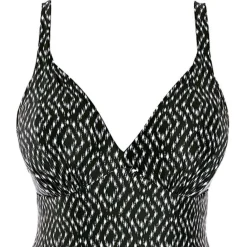 Maillot de bain une pièce plongeant à armatures Imprimé - Noir et Crème