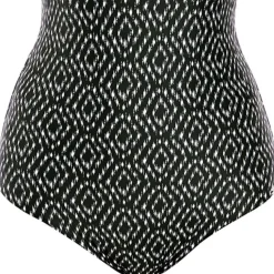 Maillot de bain une pièce plongeant à armatures Imprimé - Noir et Crème