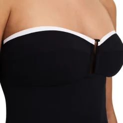 Maillot de bain une pièce sans armature et bretelle amovible - Noir/Blanc