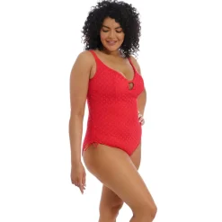Maillot de Bain Une Pièce à Bonnet Souple Sans Armature Rouge Elomi Bain