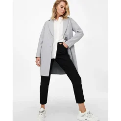 Manteau Col à revers Long gris