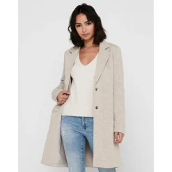 Manteau Col à revers Long gris beige en coton