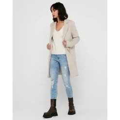 Manteau Col à revers Long gris beige en coton