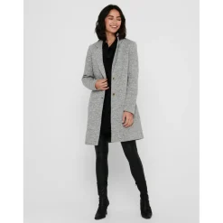 Manteau Col à revers Long gris en coton