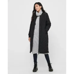 Manteau Col en V Poignets côtelés noir