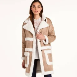 Manteau peau lainée femme 3 SUISSES Collection - Blanc beige en laine