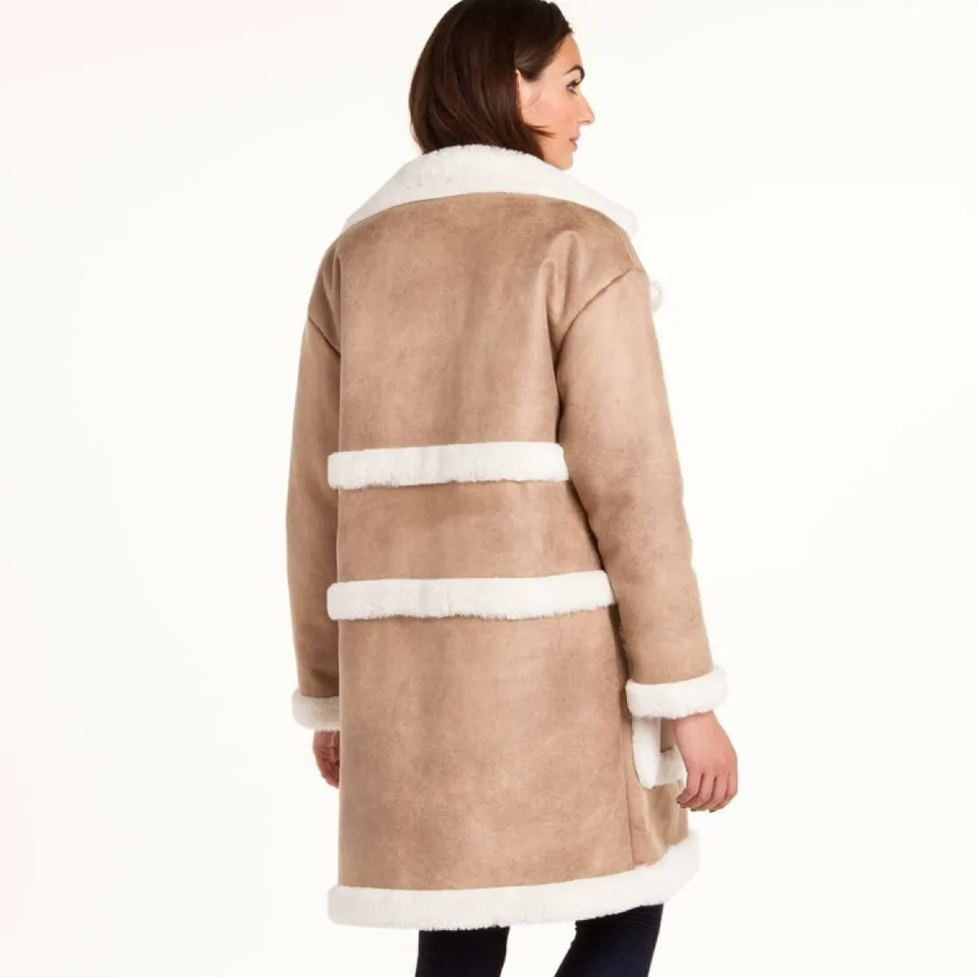 Manteau peau lainée femme 3 SUISSES Collection - Blanc beige en laine