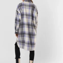 Manteaux Carreaux Col haut gris