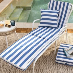 Matelas de sol en polyester PORNIC bain de soleil, rayé bleu