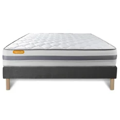 Matelas sommier gris Memo Spring Ressorts ensaches 3 zones de confort MAXI epaisseur