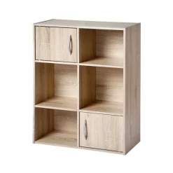 Meuble à 6 cases et 2 portes en bois beige