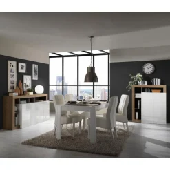 Meuble bar 2 portes blanc lacqué brillant bois mercure