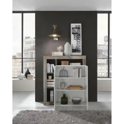 Meuble bar 2 portes HAMBURG décor chene et laqué blanc