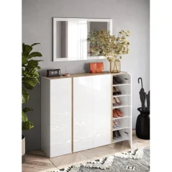 Meuble de rangement 2 portes avec 10 étageres reglables blanc